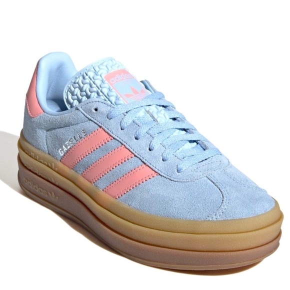 Adidas Women's Gazelle Light Blue and Coral Sneakers - Picture 2 of 5
